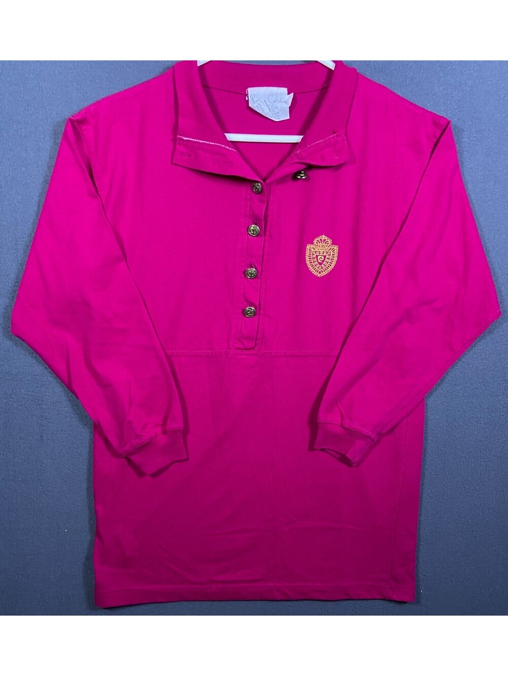 Pierre Cardin Womens Fleece Polo Shirt Pink S Pullover Logo Embroidered Vintage